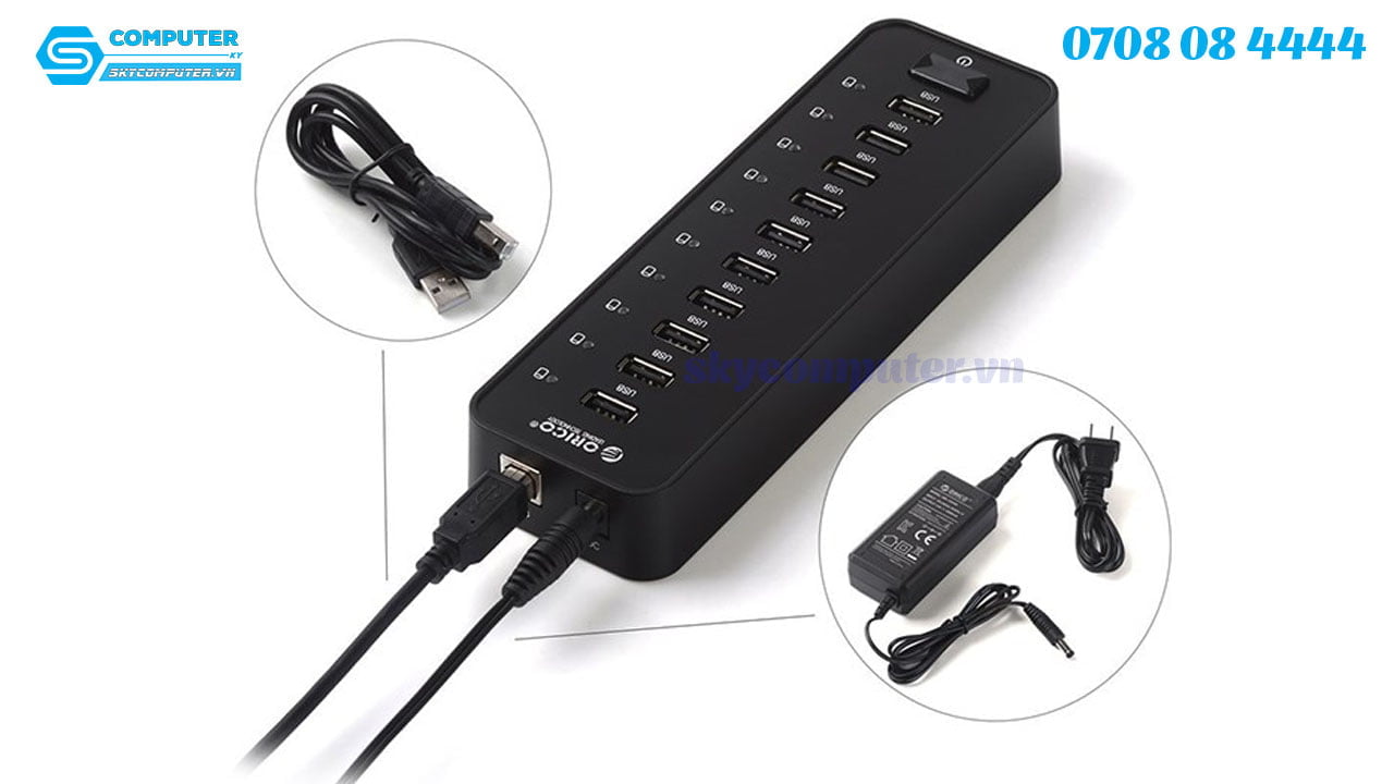 bo-chia-usb-2-0-10-cong-ho-tro-nguon-ngoai-12v-orico-p10-u2