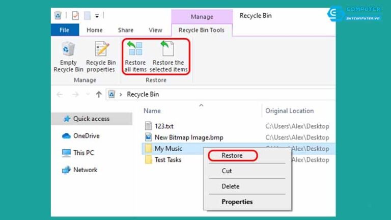 Làm sao để khôi phục các file bị xóa trong thùng rác trên máy tính?